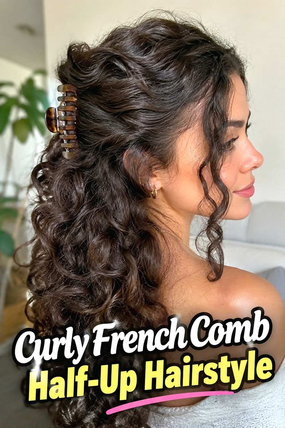 5. Curly French Comb Half Up Hairstyle