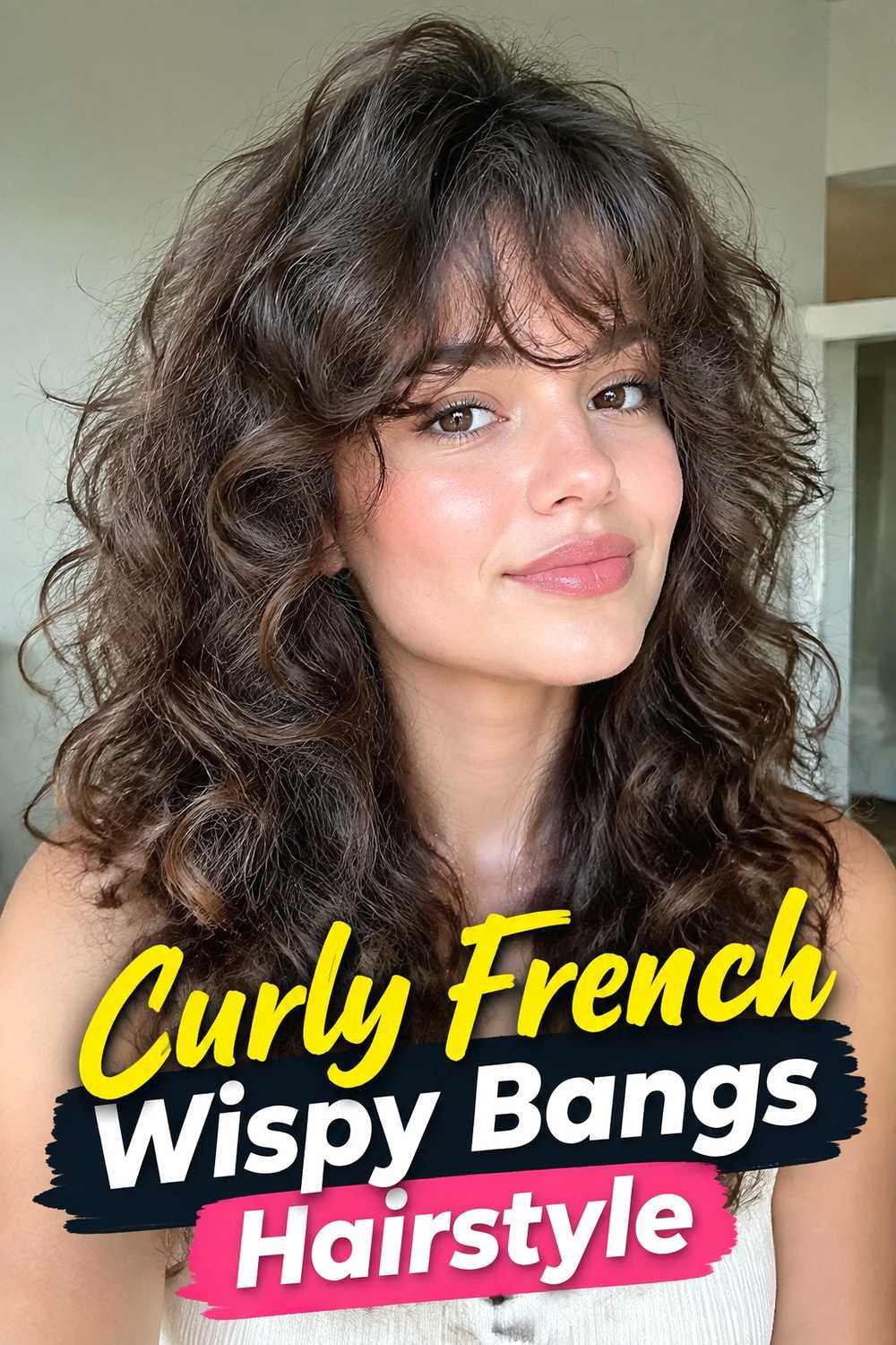 13. Curly French Wispy Bangs Hairstyle