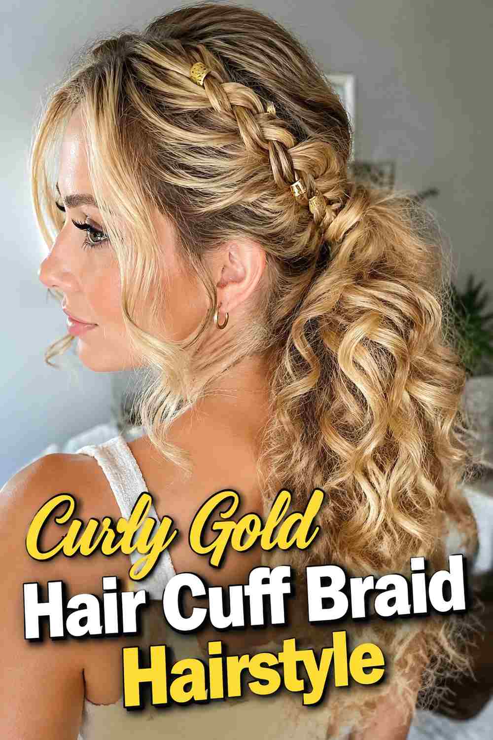 8. Curly Gold Hair Cuff Braid Hairstyle