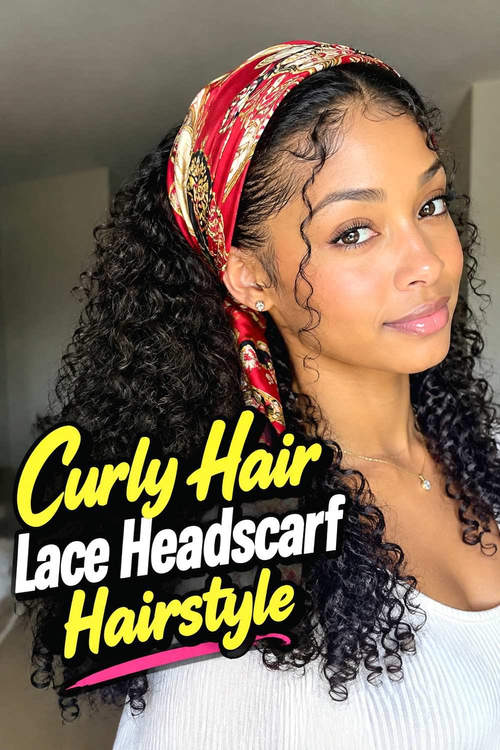 8. Curly Hair Lace Headscarf Hairstyle