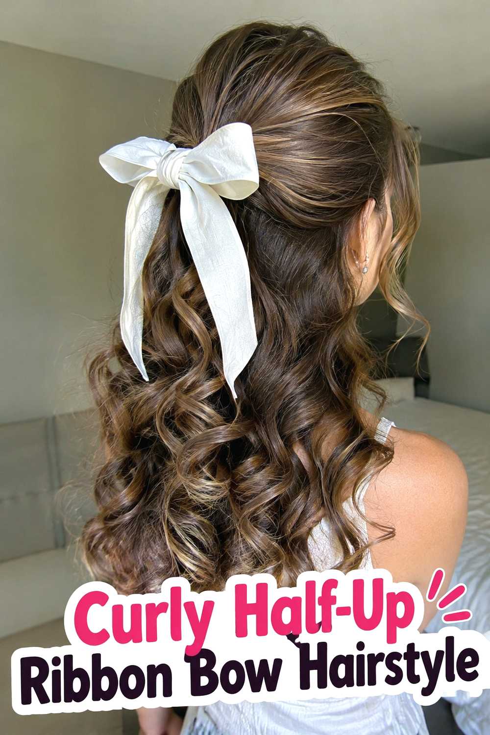 10. Curly Half Up Ribbon Bow Hairstyle