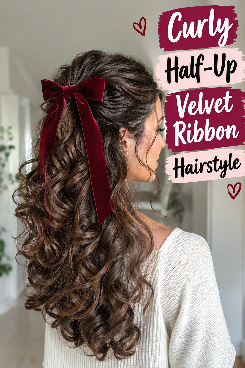 Curly Half-Up Velvet Ribbon Hairstyle