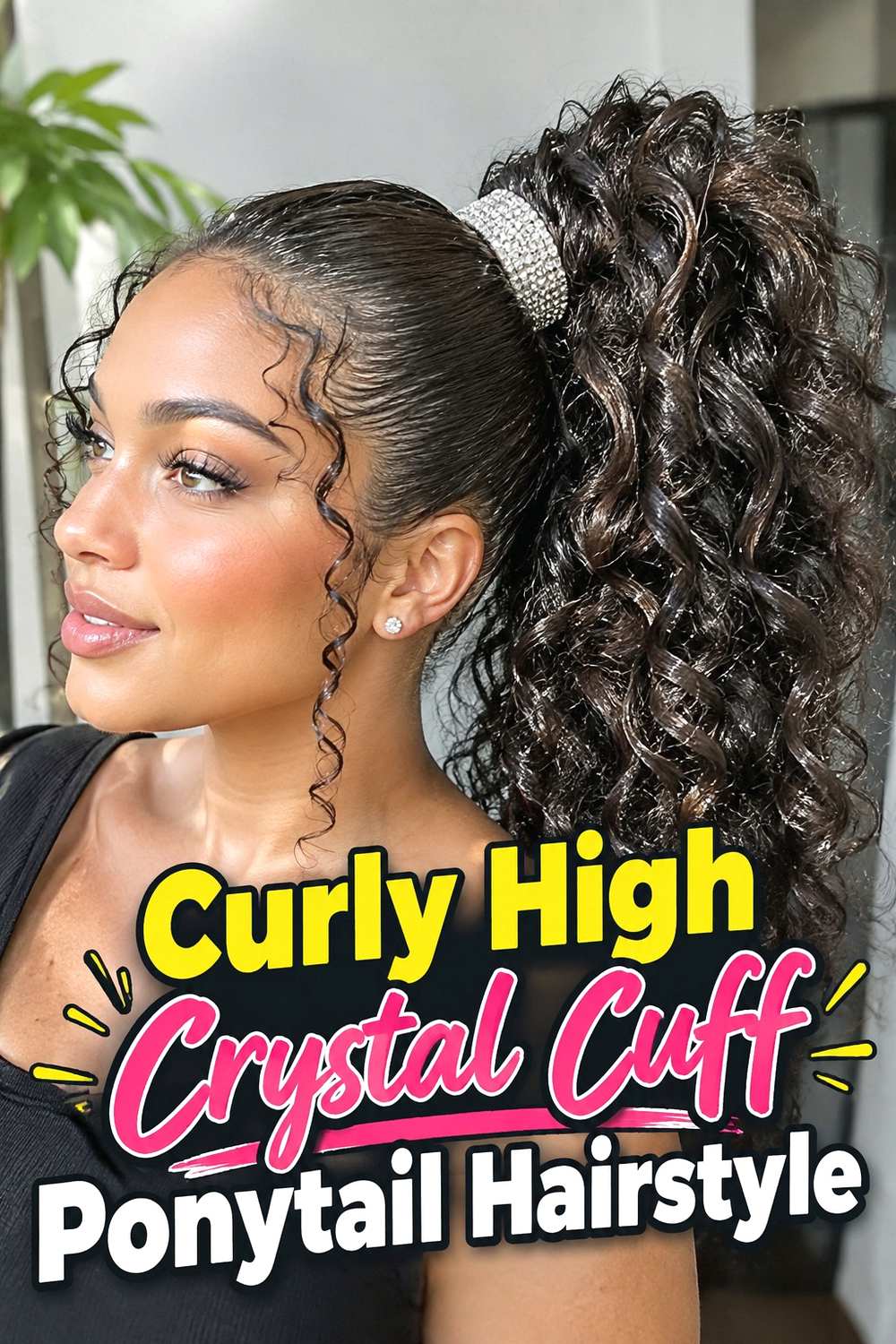 4. Curly High Crystal Cuff Ponytail Hairstyle