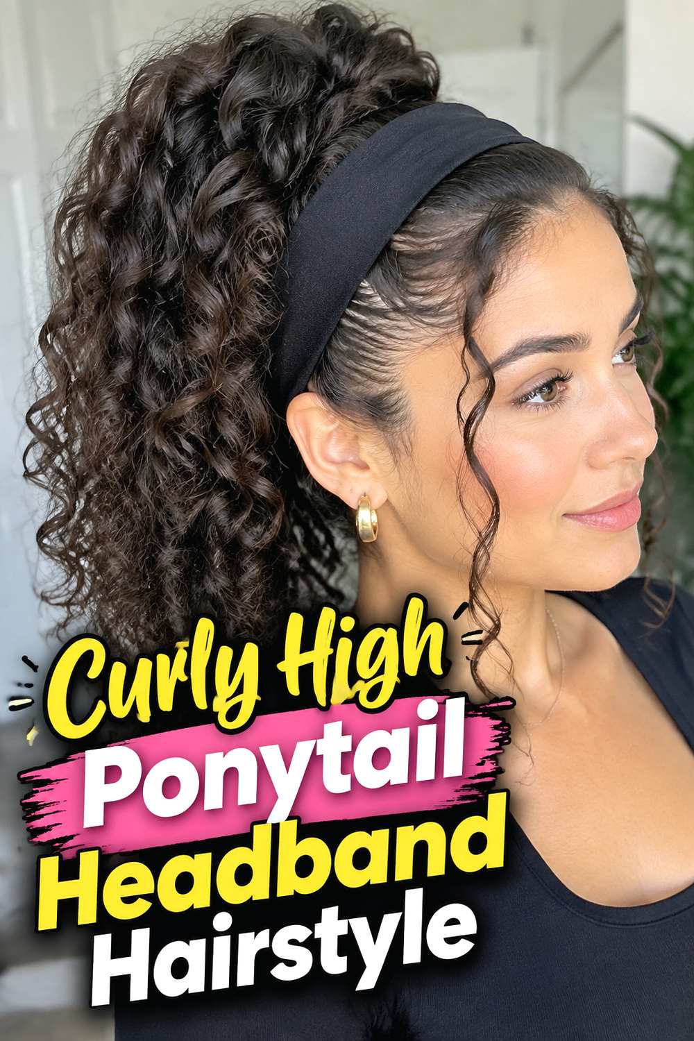 Curly High Ponytail Headband Hairstyle