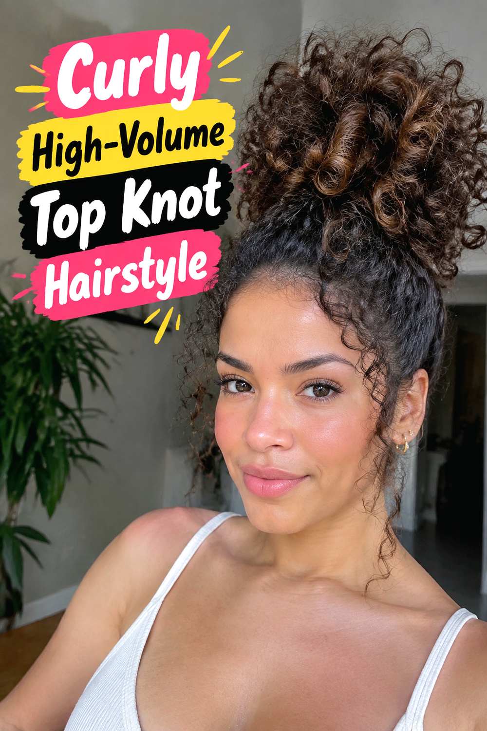 Curly High-Volume Top Knot Hairstyle