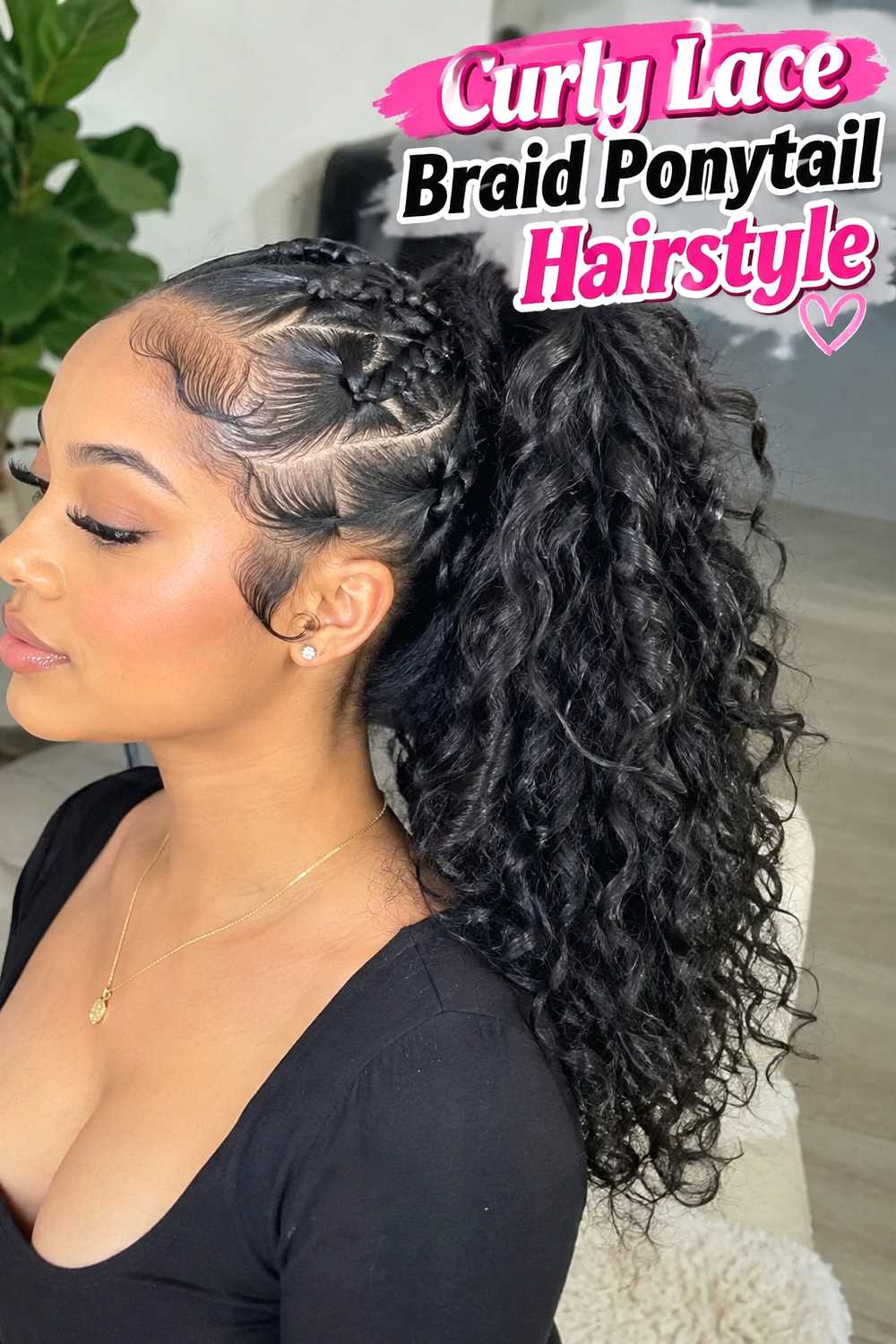 8. Curly Lace Braid Ponytail Hairstyle
