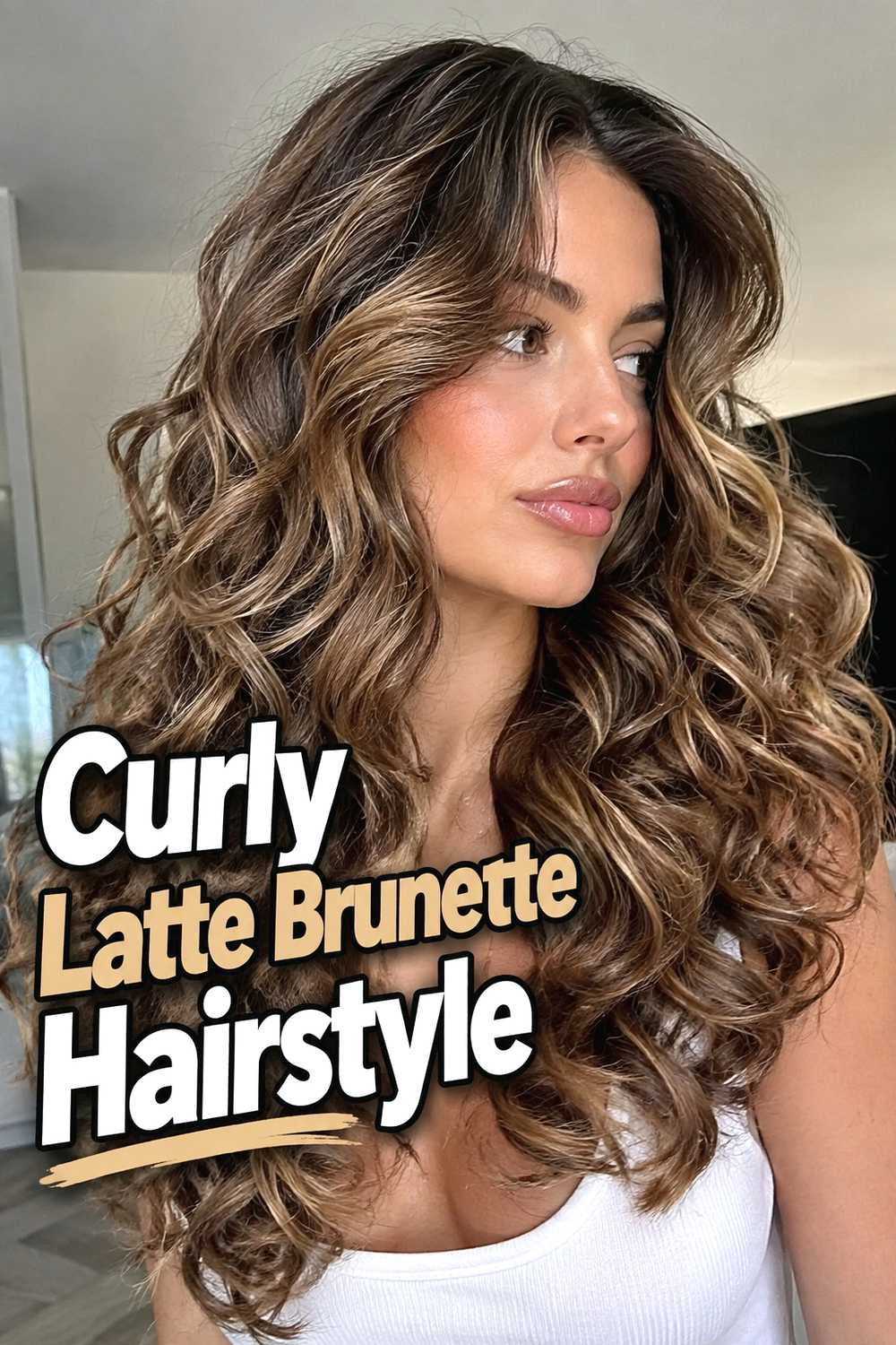 19. Curly Latte Brunette Hairstyle