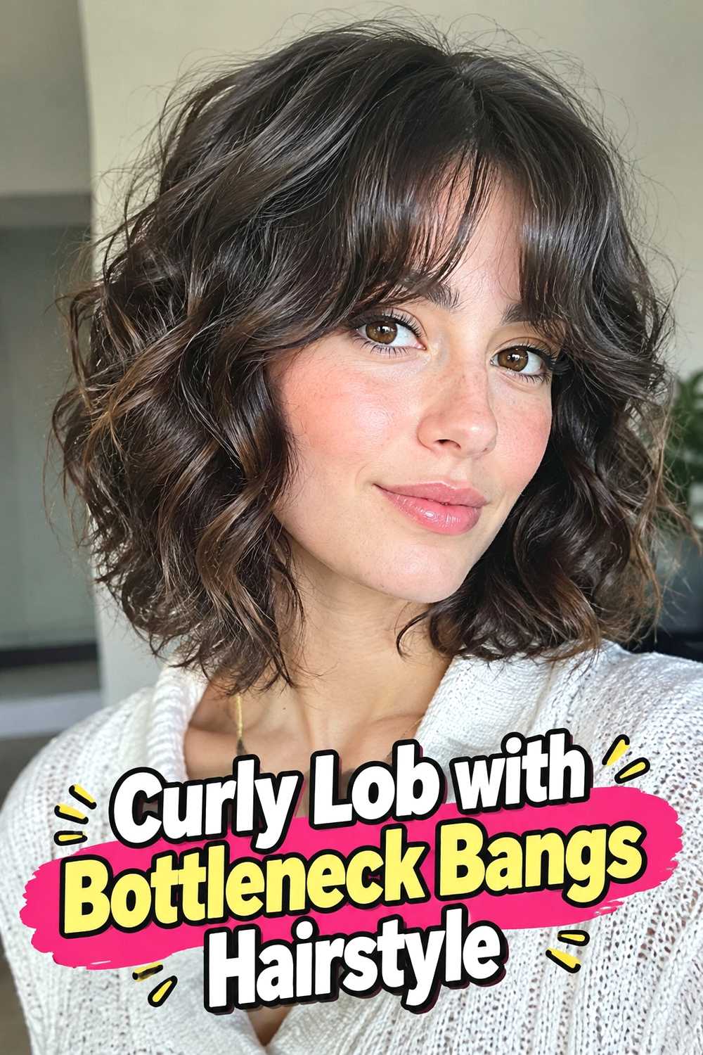 7. Curly Lob With Bottleneck Bangs Hairstyle