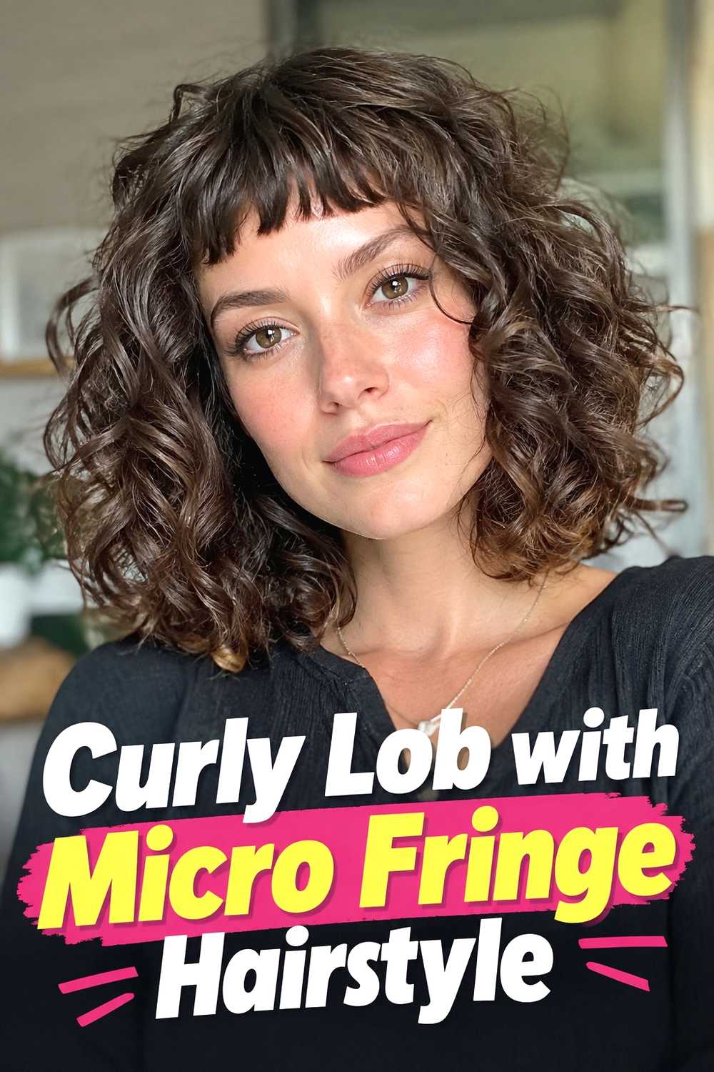 9. Curly Lob With Micro Fringe Hairstyle