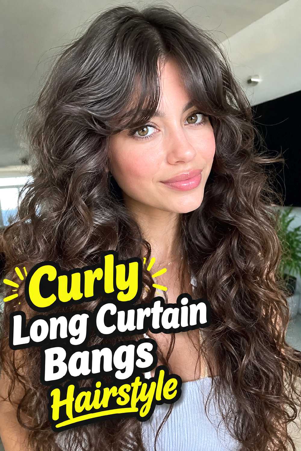 Curly Long Curtain Bangs Hairstyle