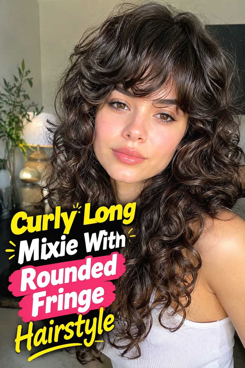 3. Curly Long Mixie With Rounded Fringe Hairstyle