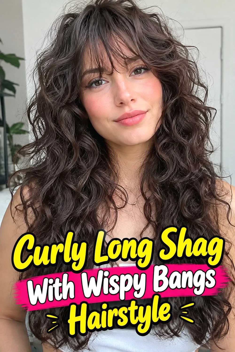 4. Curly Long Shag With Wispy Bangs Hairstyle