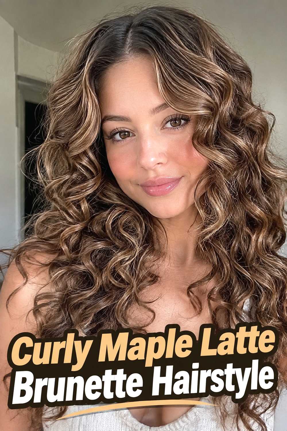 14. Curly Maple Latte Brunette Hairstyle