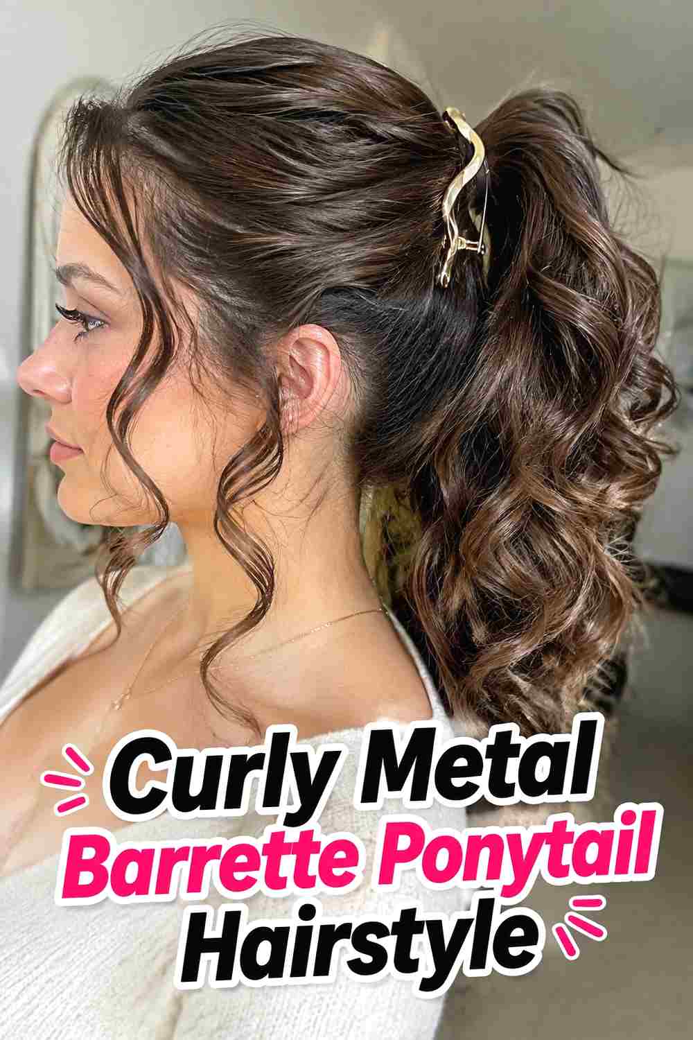 12. Curly Metal Barrette Ponytail Hairstyle