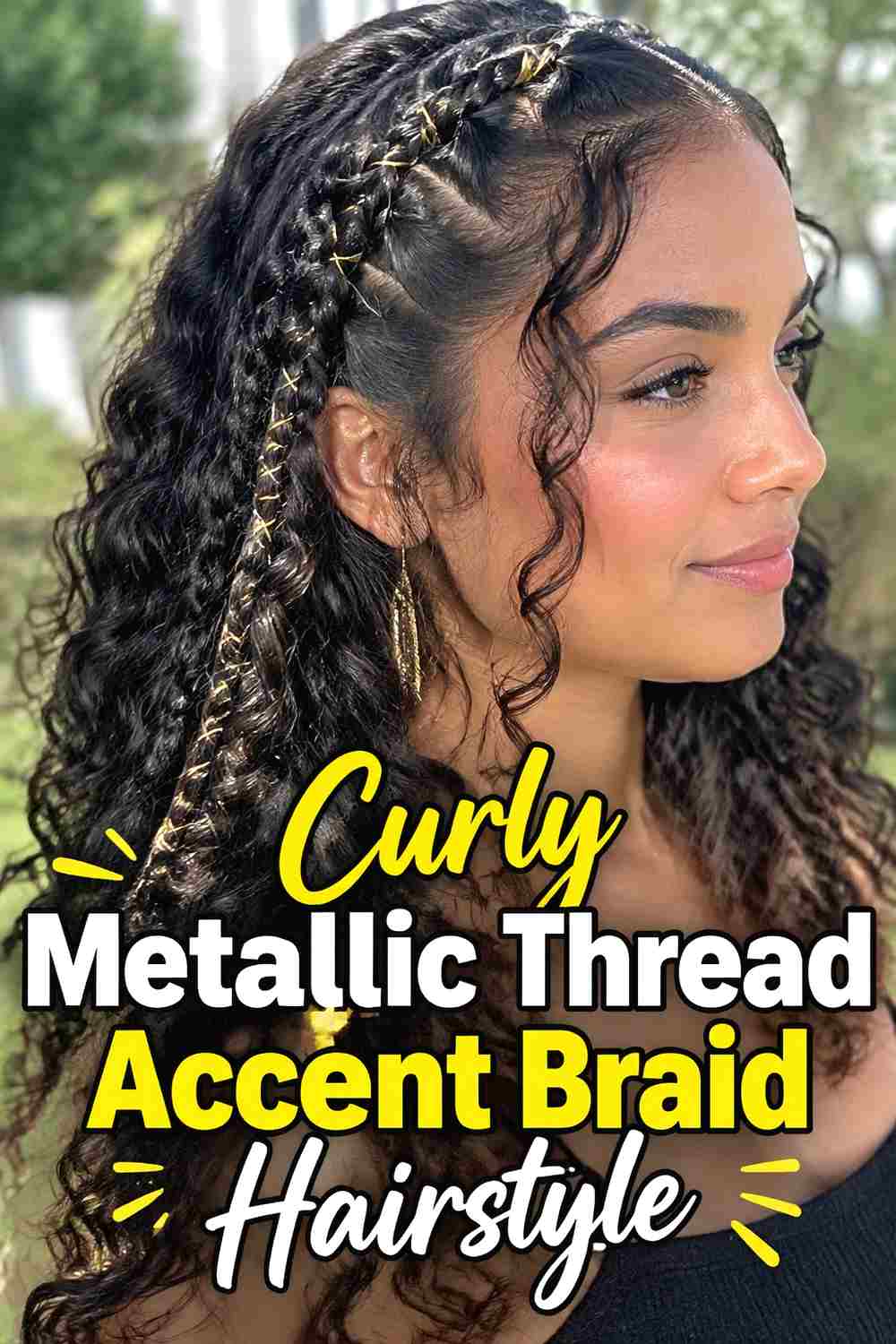 12. Curly Metallic Thread Accent Braid Hairstyle
