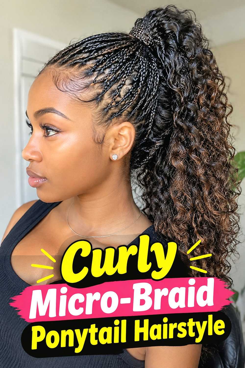5. Curly Micro Braid Ponytail Hairstyle