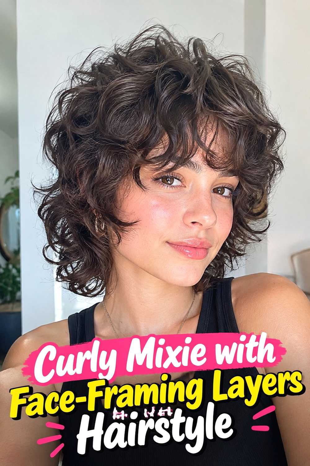 15. Curly Mixie With Face Framing Layers Hairstyle
