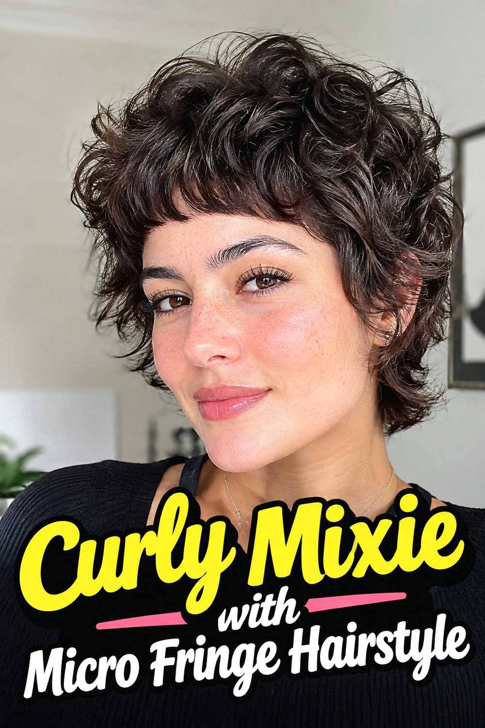 8. Curly Mixie With Micro Fringe Hairstyle