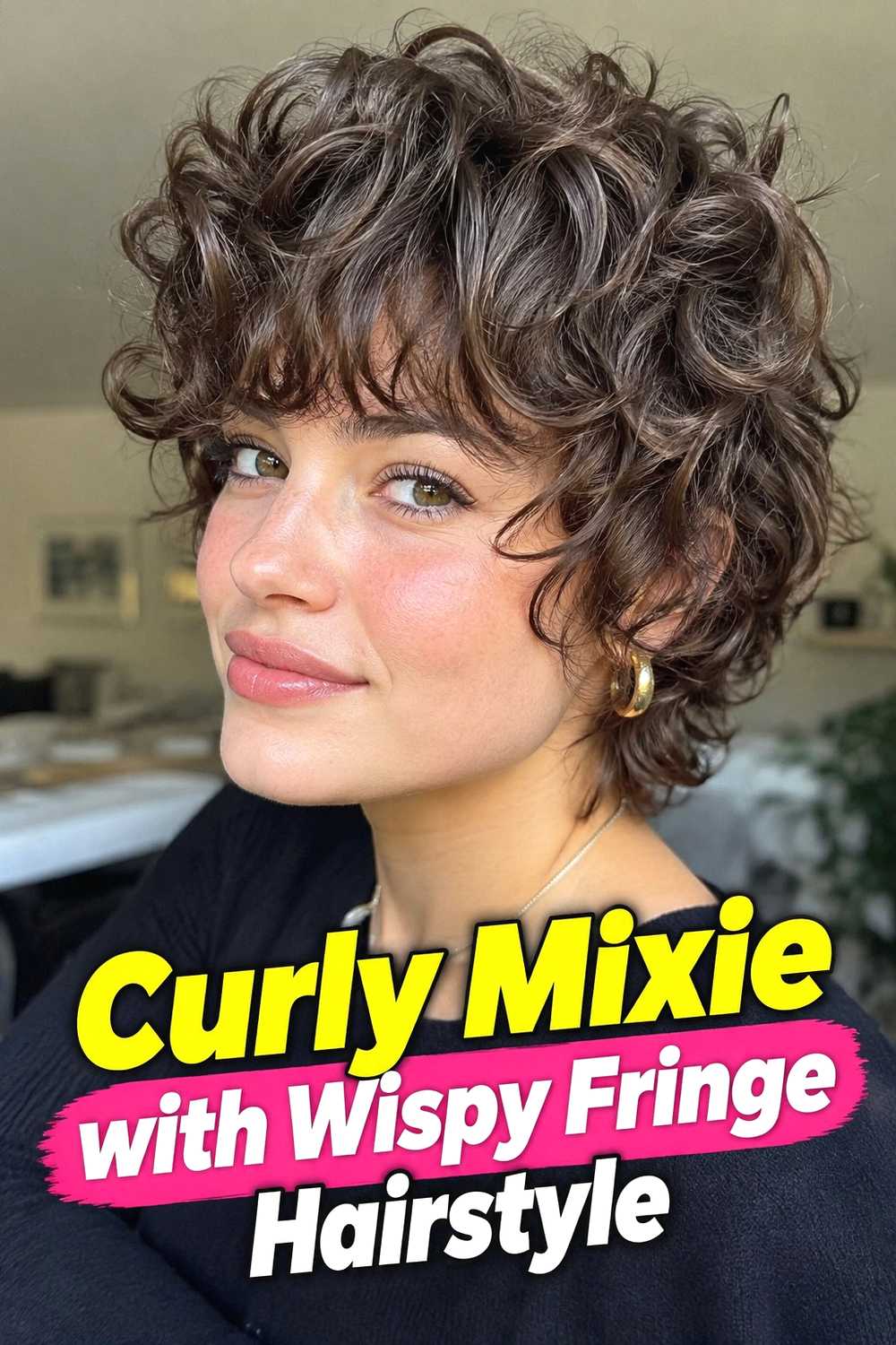 2. Curly Mixie With Wispy Fringe Hairstyle