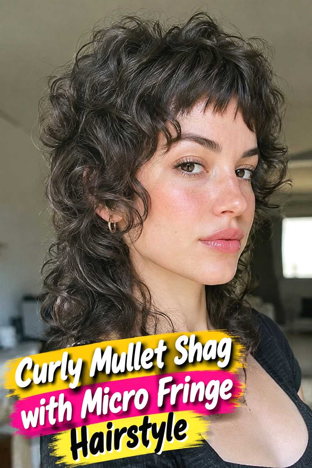 6. Curly Mullet Shag With Micro Fringe Hairstyle