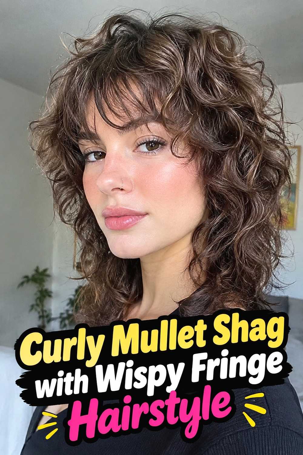 2. Curly Mullet Shag With Wispy Fringe Hairstyle