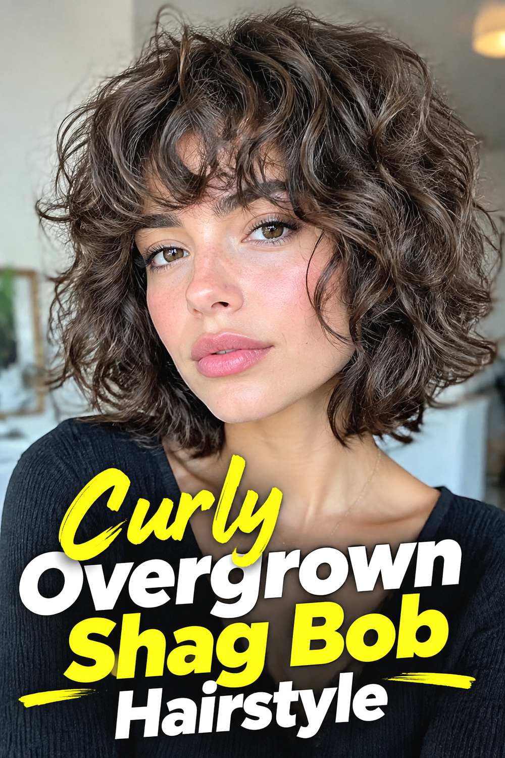 Curly Overgrown Shag Bob Hairstyle