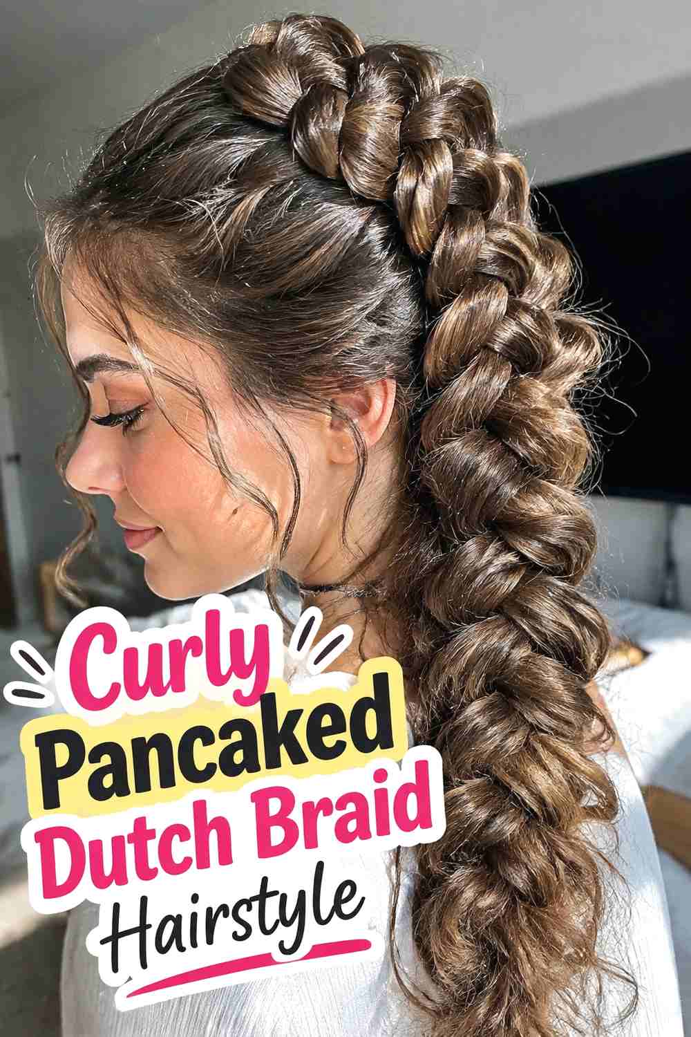 15. Curly Pancaked Dutch Braid Hairstyle