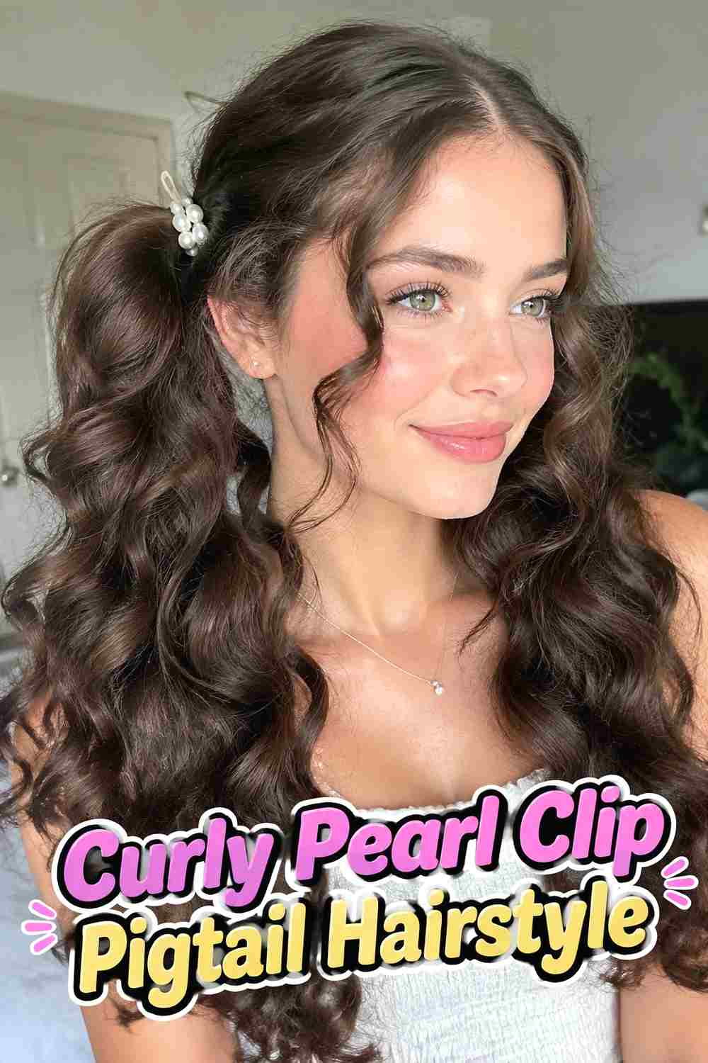 4. Curly Pearl Clip Pigtail Hairstyle