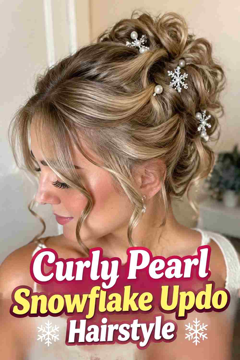 5. Curly Pearl Snowflake Updo Hairstyle
