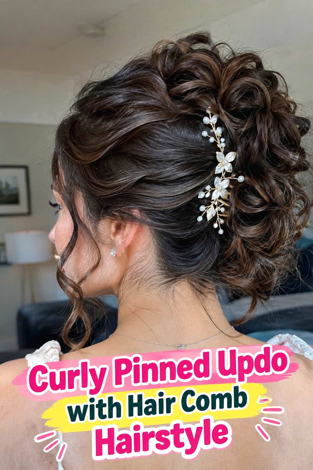 10. Curly Pinned Updo With Hair Comb Hairstyle