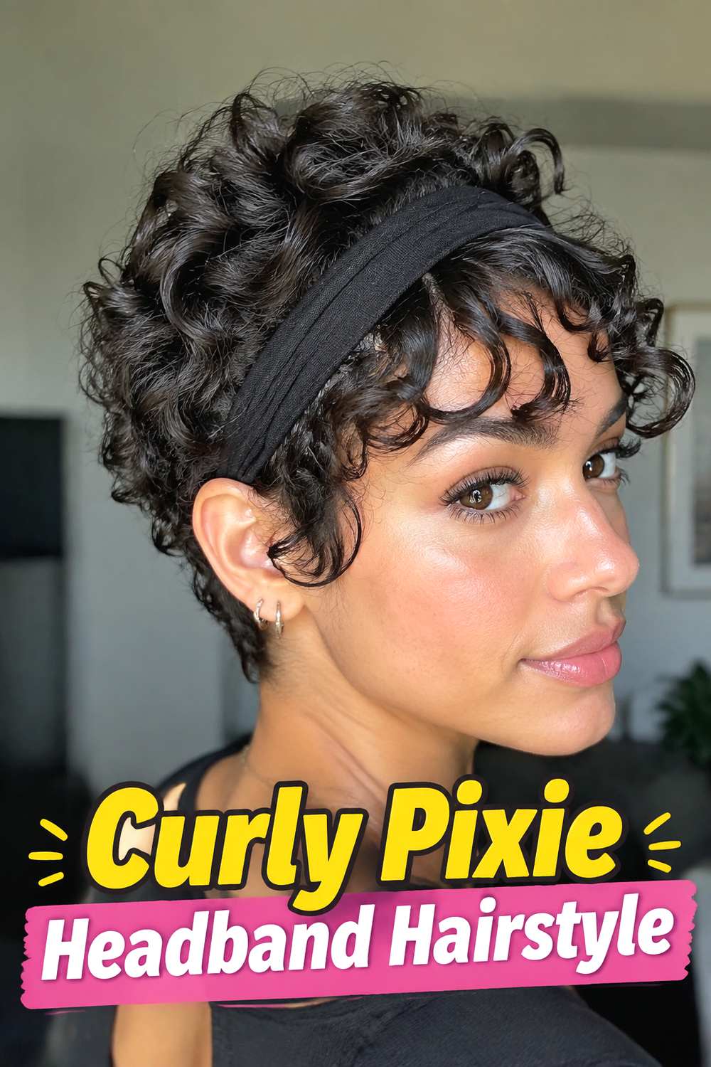 Curly Pixie Headband Hairstyle