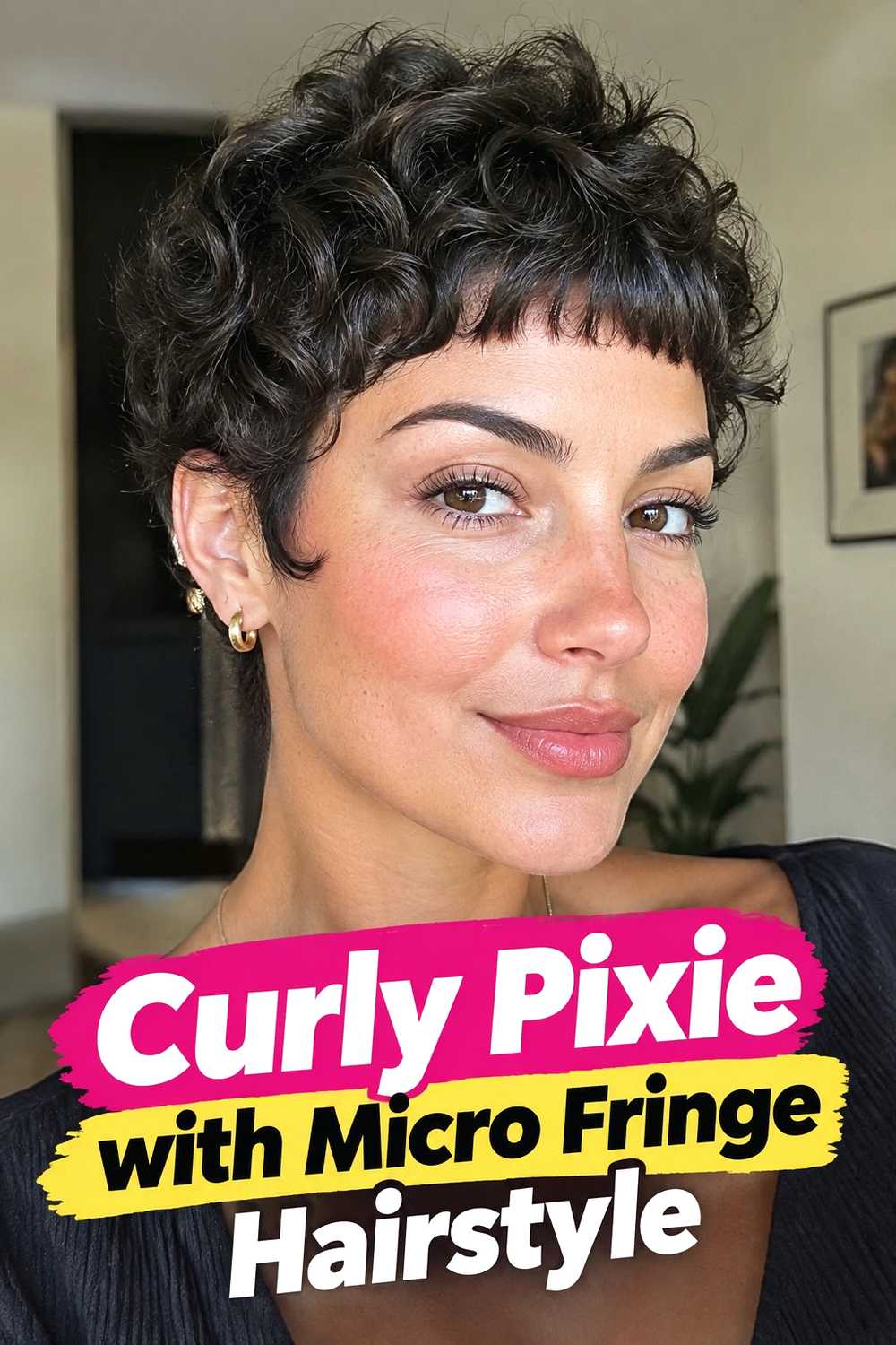 7. Curly Pixie With Micro Fringe Hairstyle