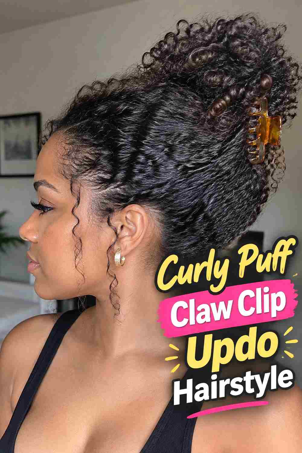 13. Curly Puff Claw Clip Updo Hairstyle