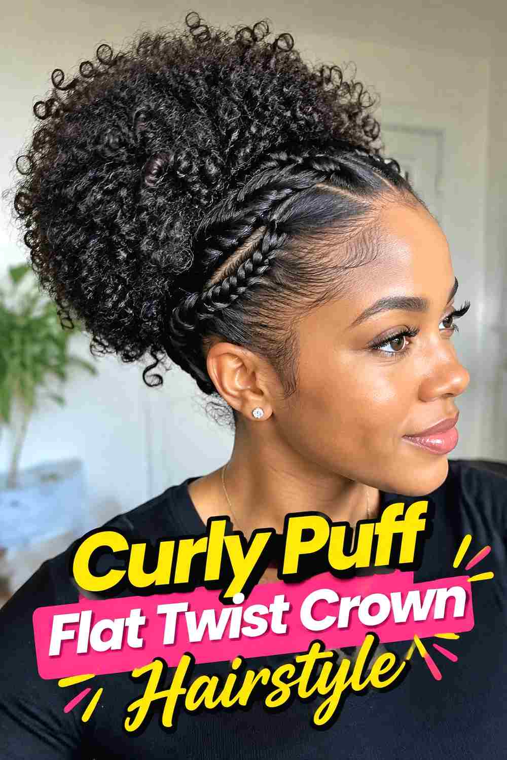 6. Curly Puff Flat Twist Crown Hairstyle