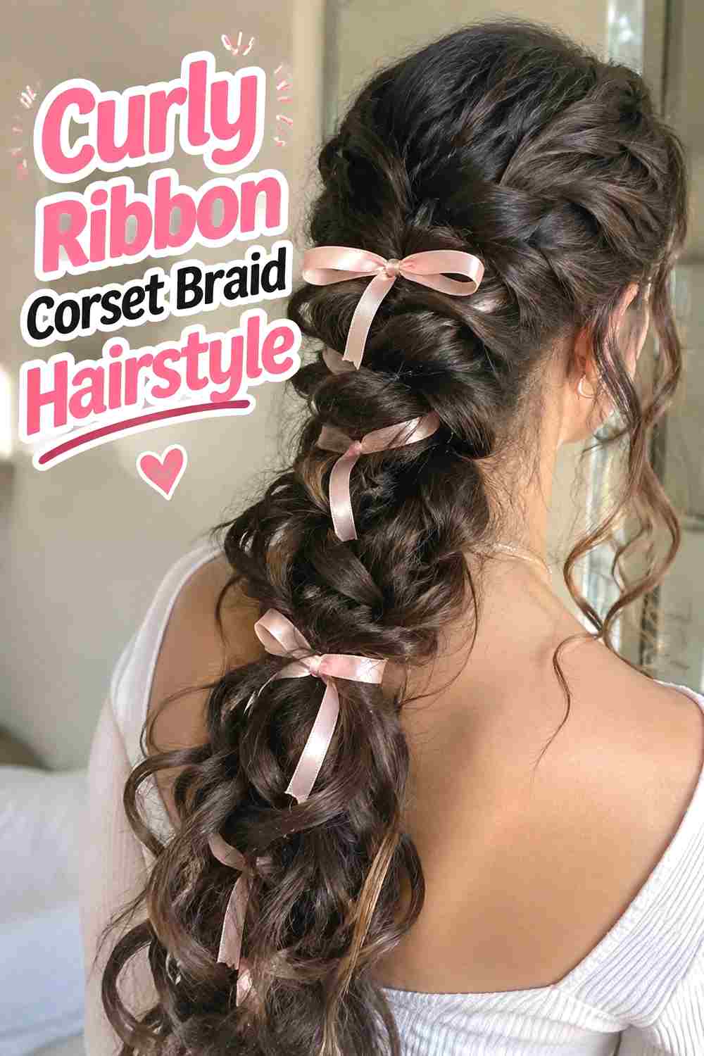 16. Curly Ribbon Corset Braid Hairstyle