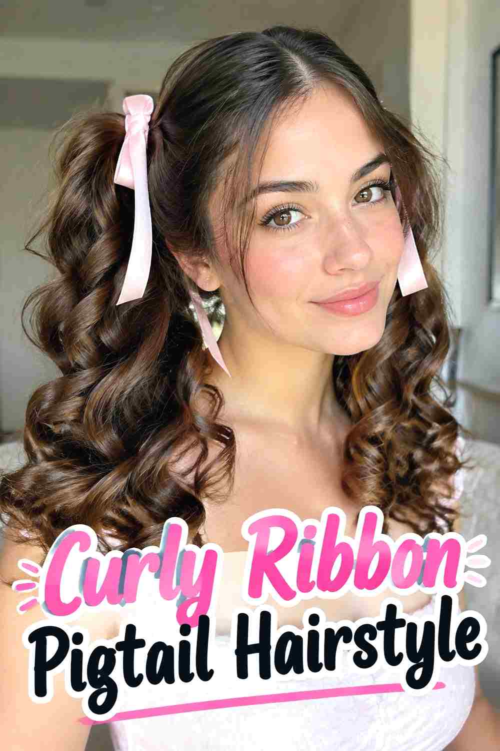 6. Curly Ribbon Pigtail Hairstyle