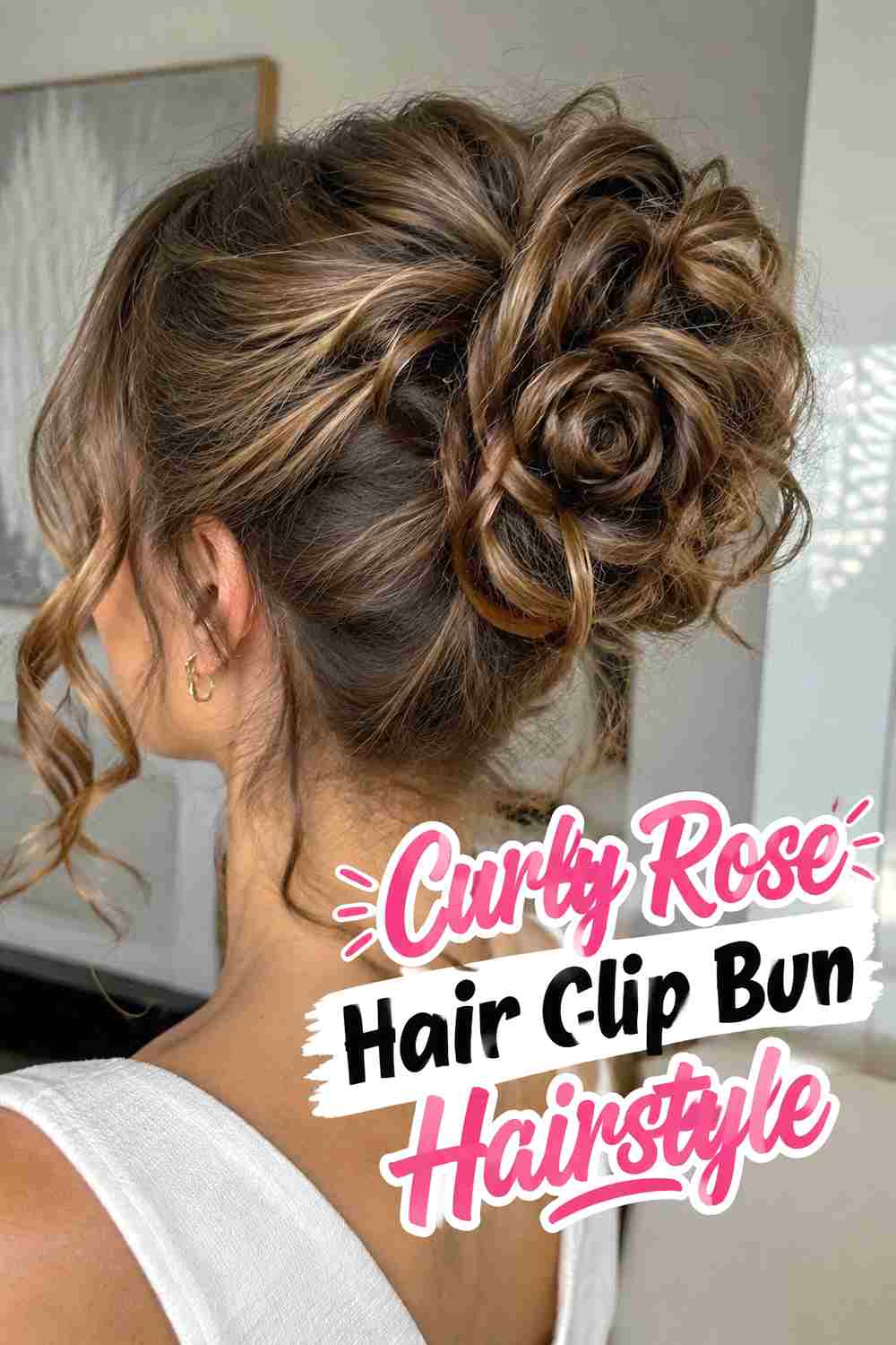 8. Curly Rose Hair Clip Bun Hairstyle