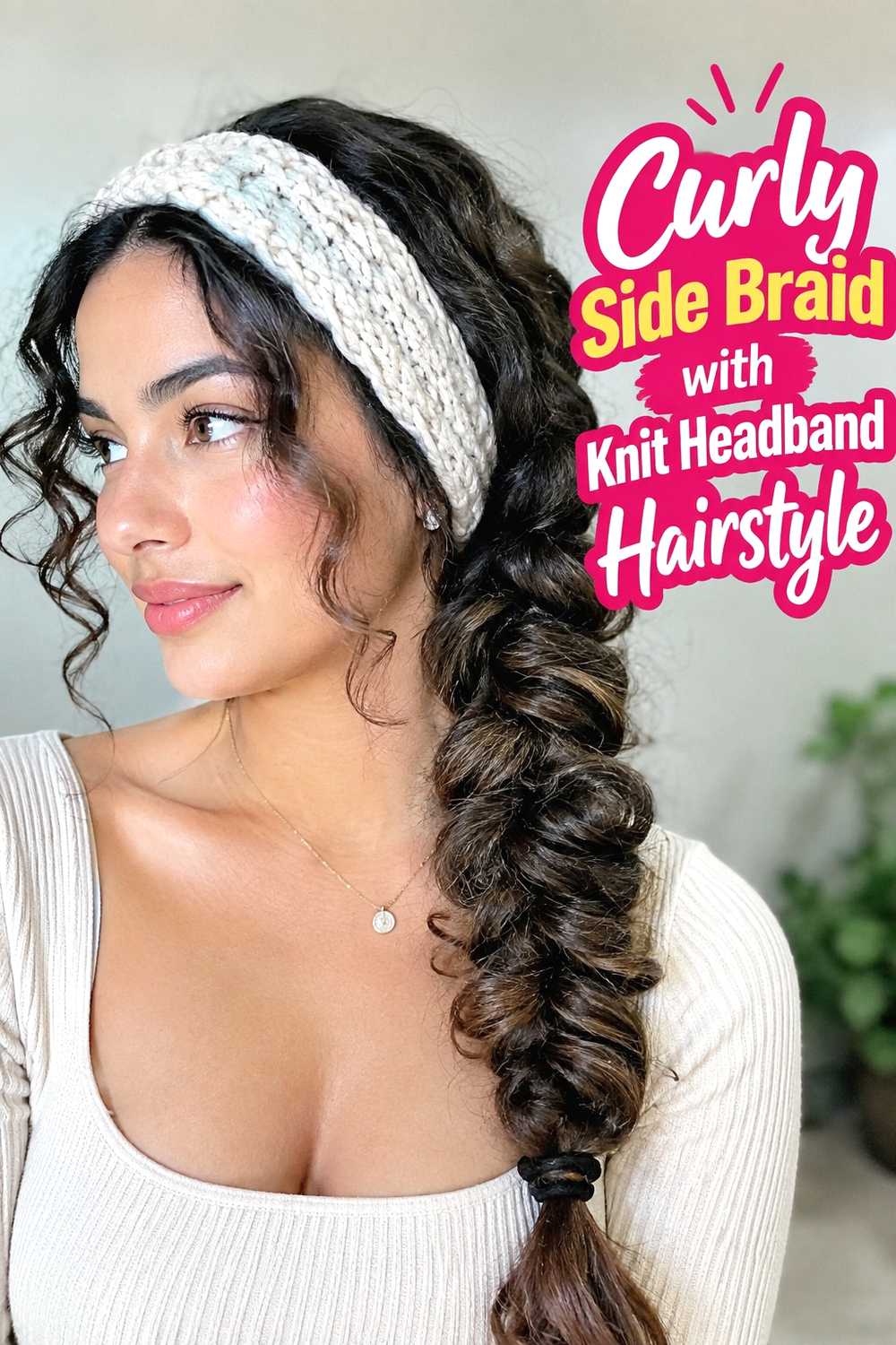 15. Curly Side Braid With Knit Headband Hairstyle