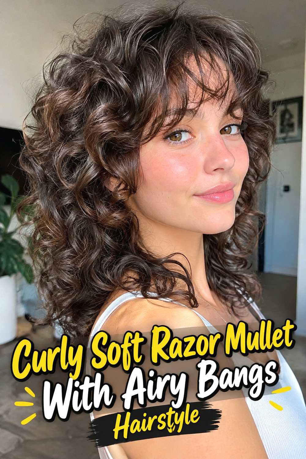 6. Curly Soft Razor Mullet With Airy Bangs Hairstyle