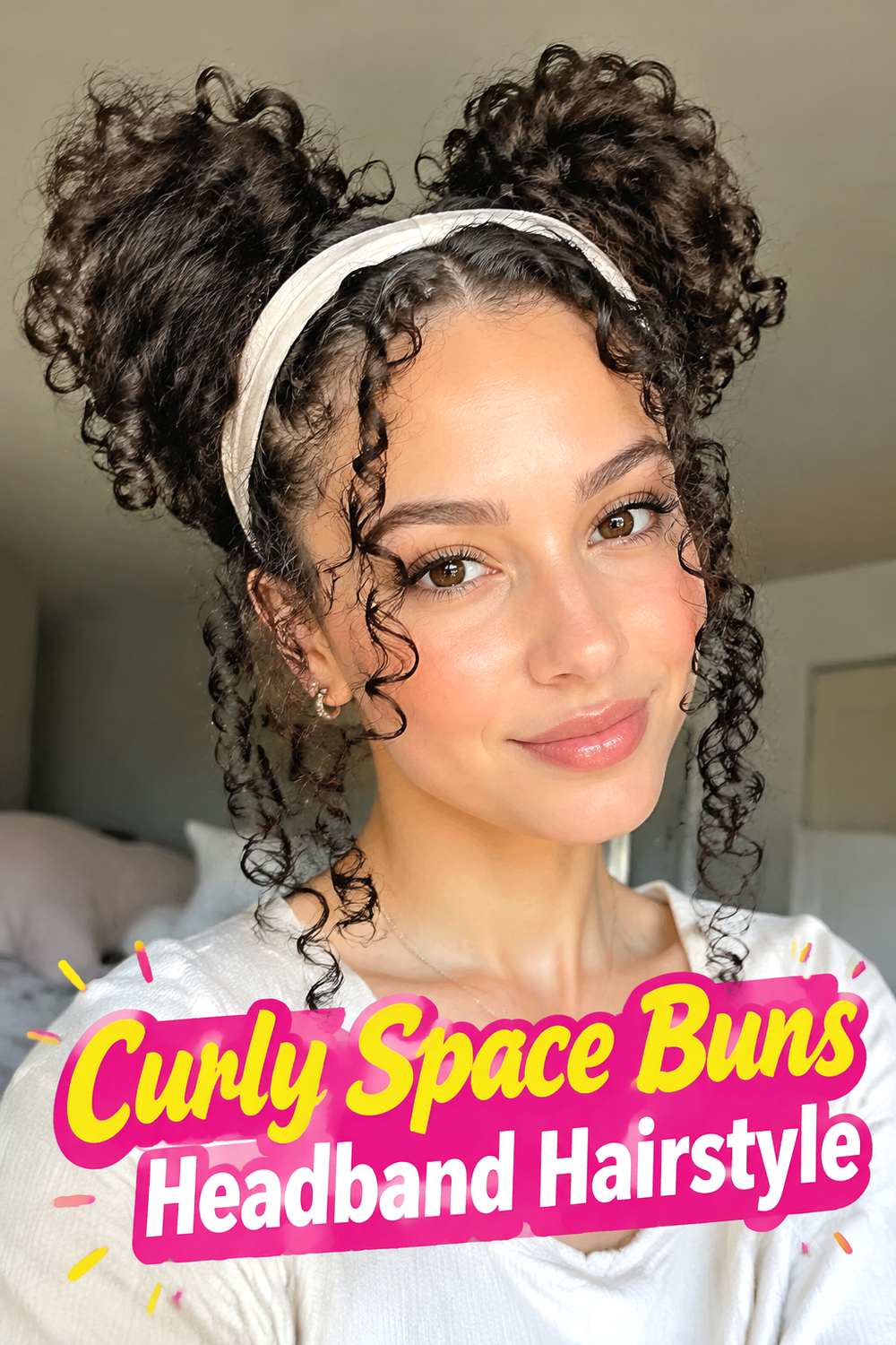 Curly Space Buns Headband Hairstyle