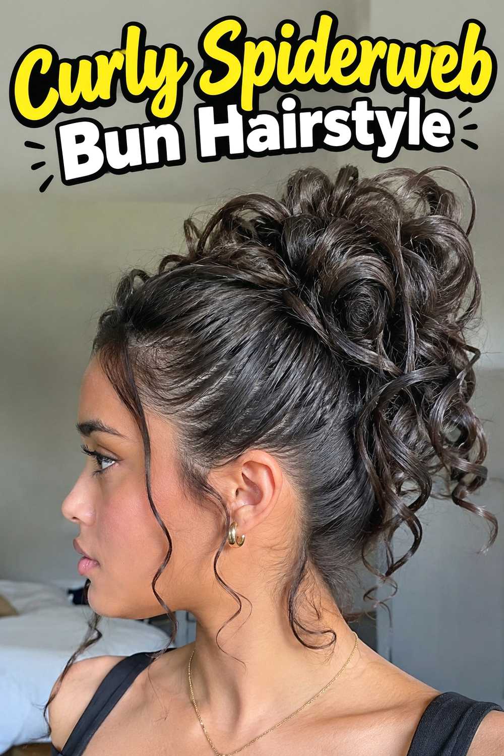 9. Curly Spiderweb Bun Hairstyle