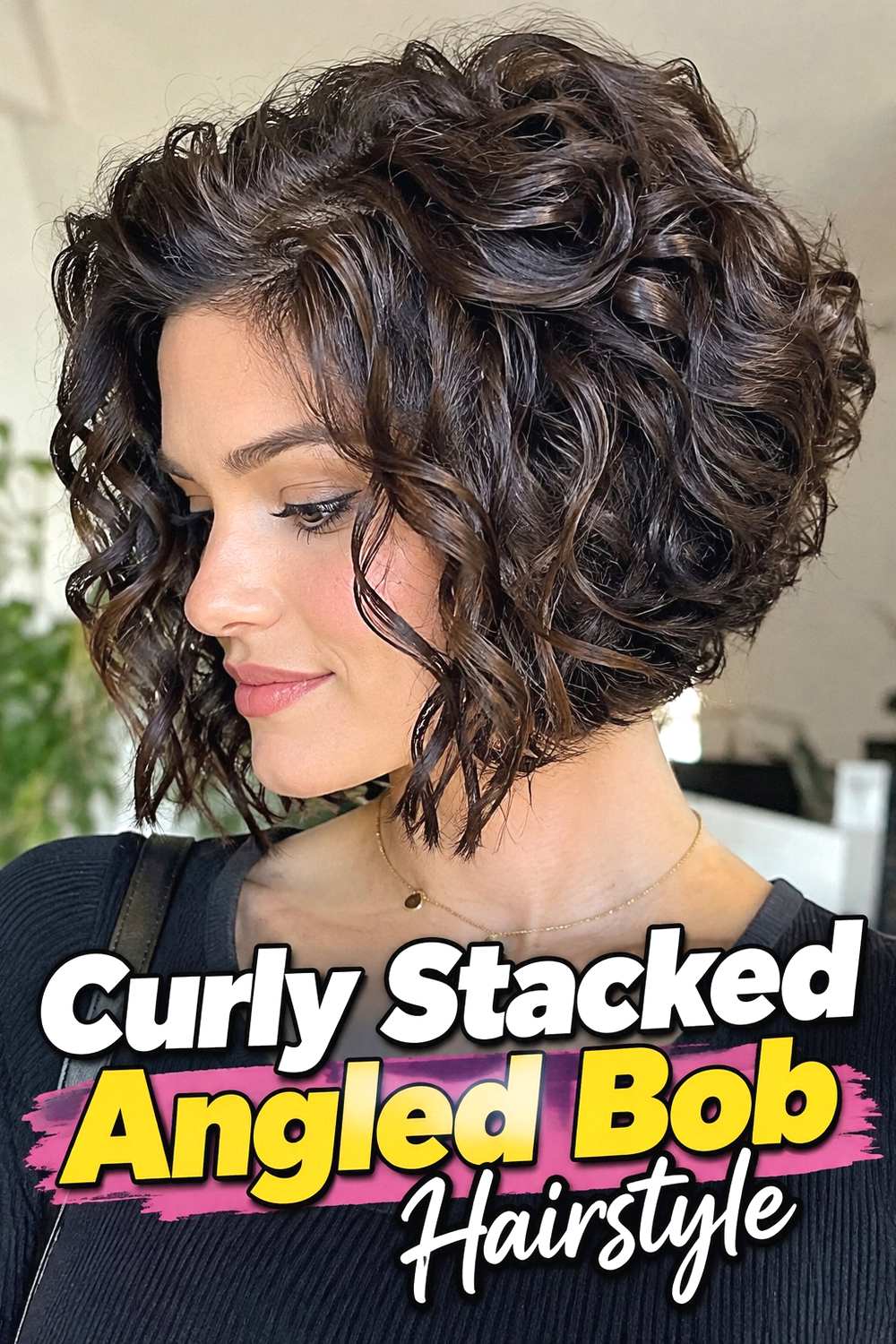 9. Curly Stacked Angled Bob Hairstyle