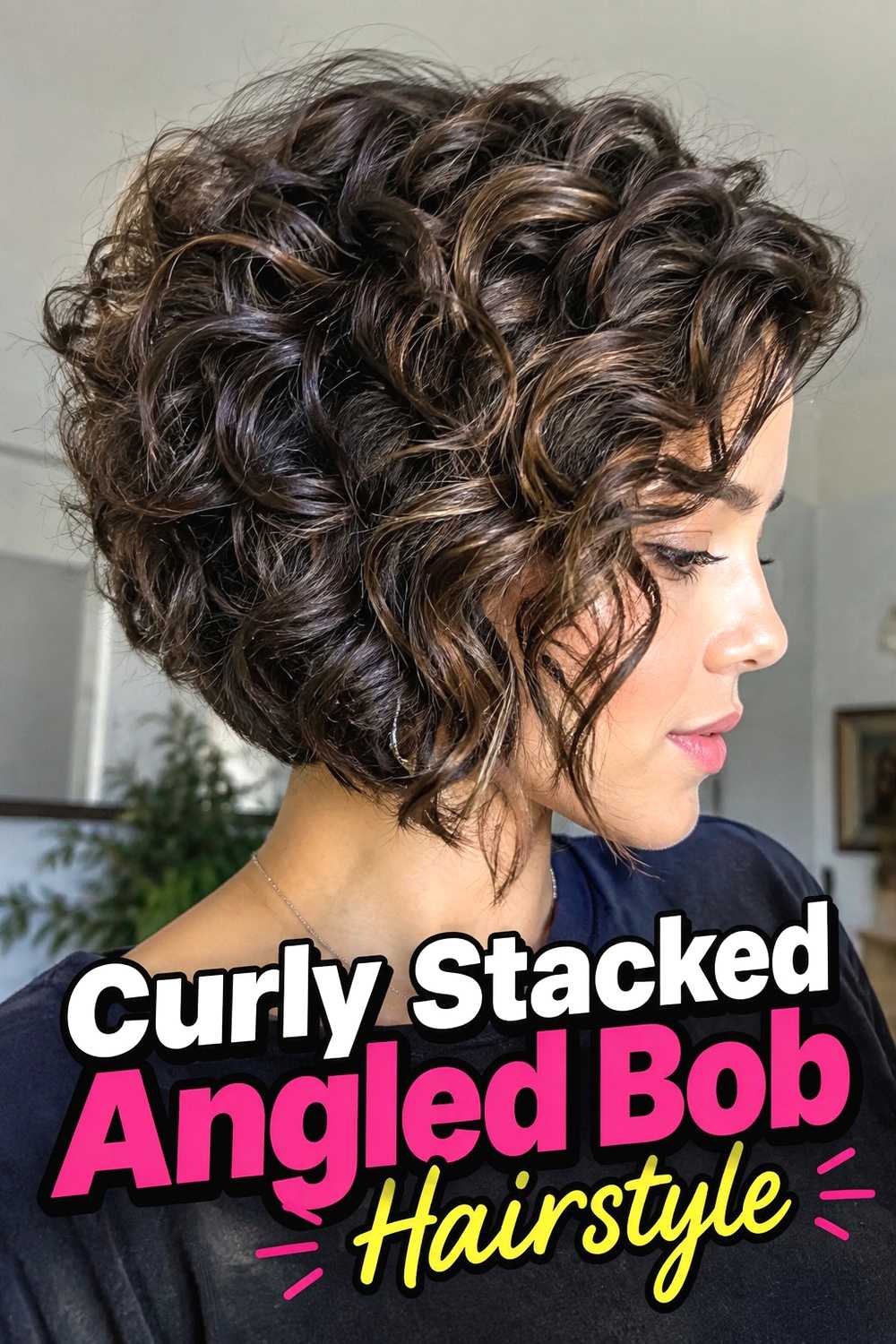 9. Curly Stacked Angled Bob Hairstyle