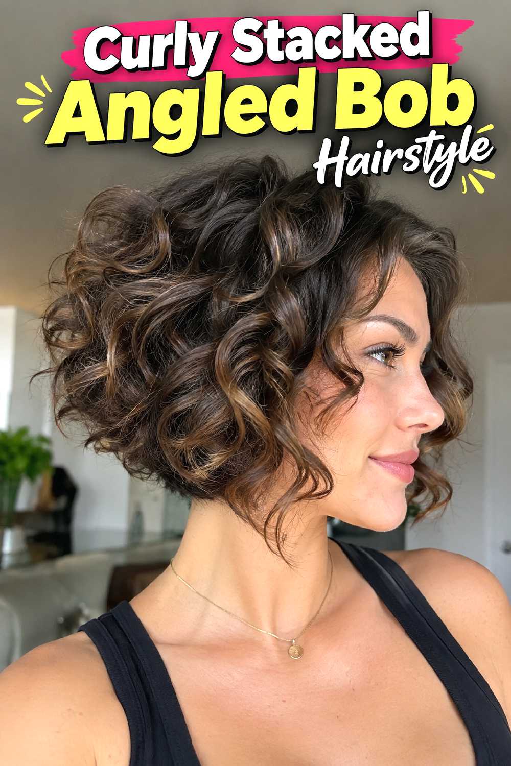 Curly Stacked Angled Bob Hairstyle