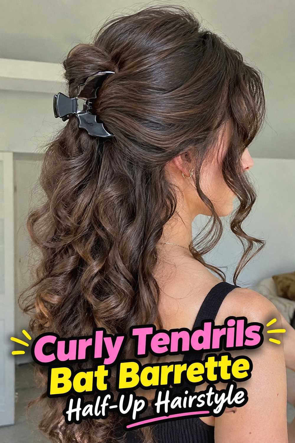 13. Curly Tendrils Bat Barrette Half Up Hairstyle