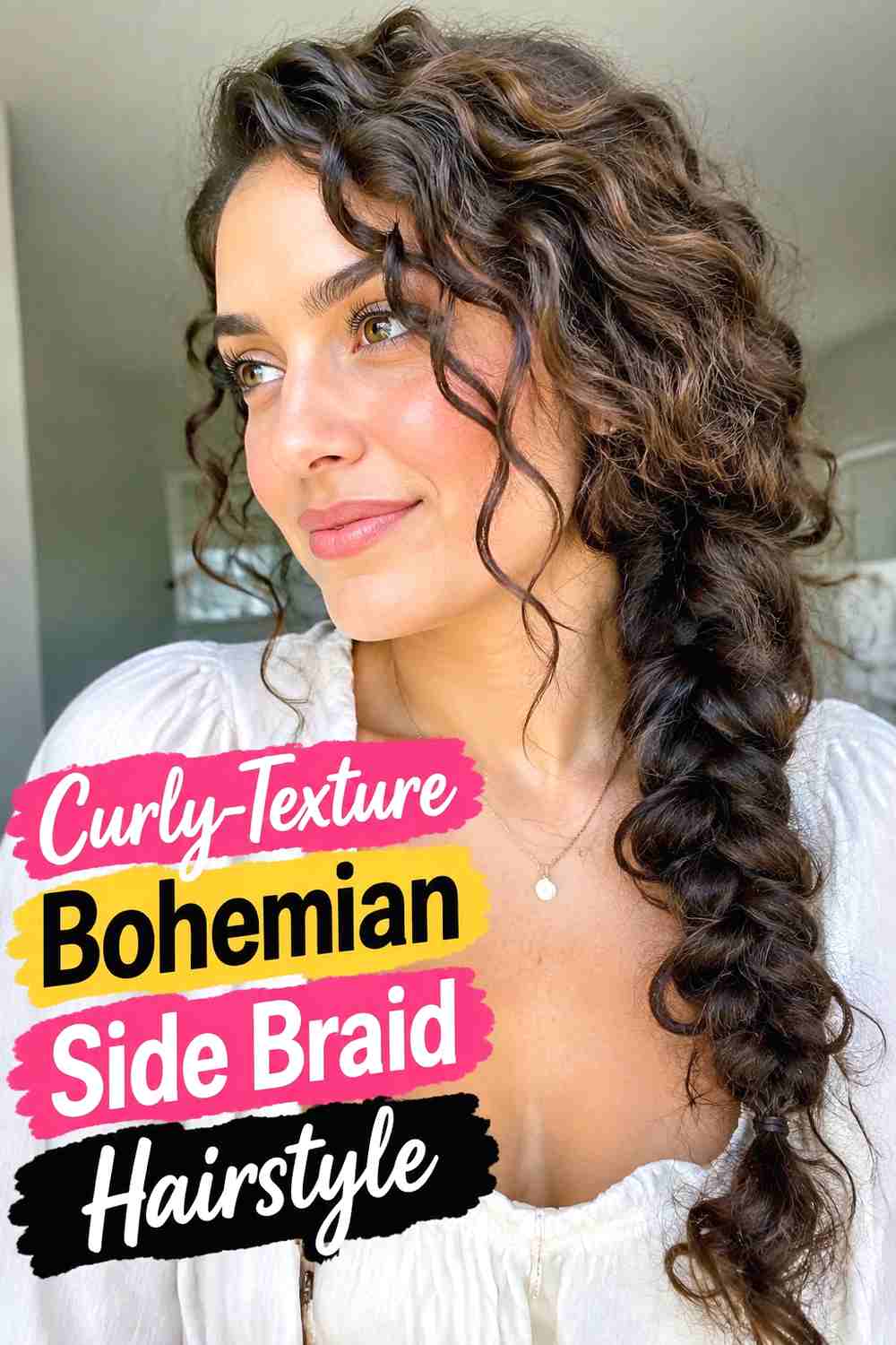 9. Curly Texture Bohemian Side Braid Hairstyle
