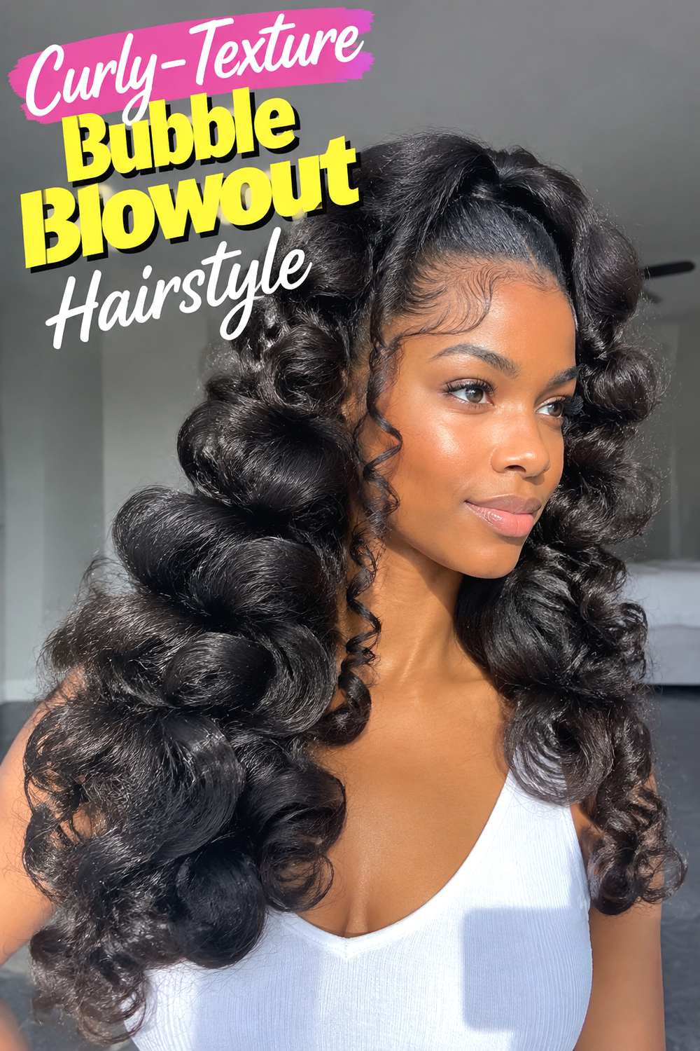 Curly-Texture Bubble Blowout Hairstyle