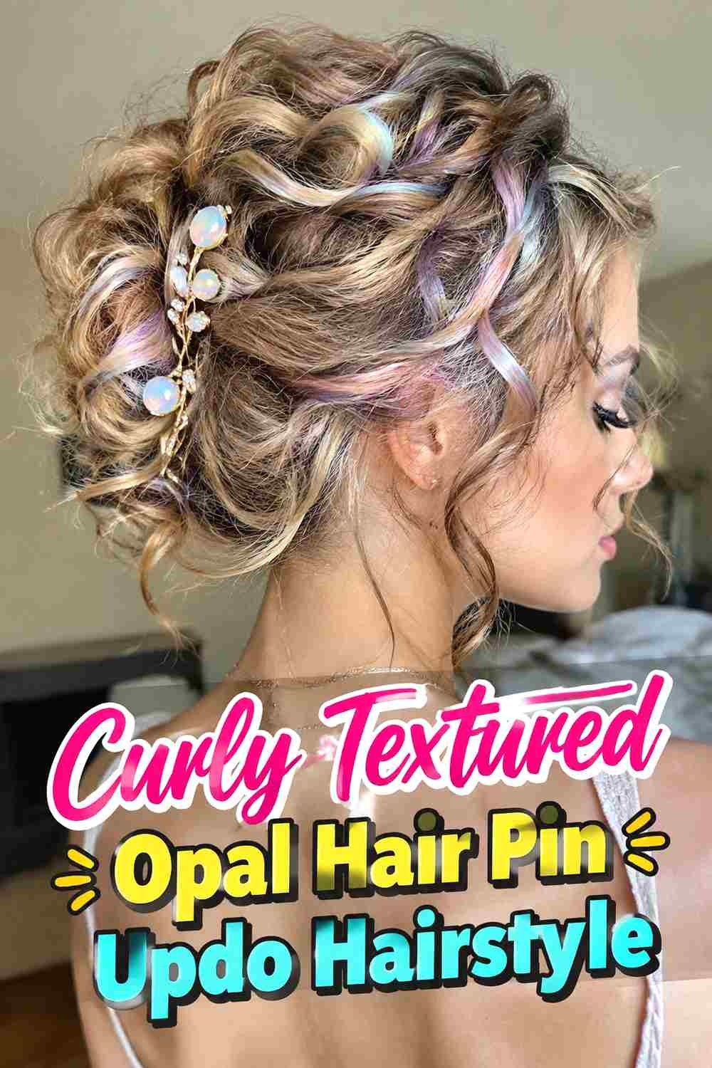 8. Curly Textured Opal Hair Pin Updo Hairstyle