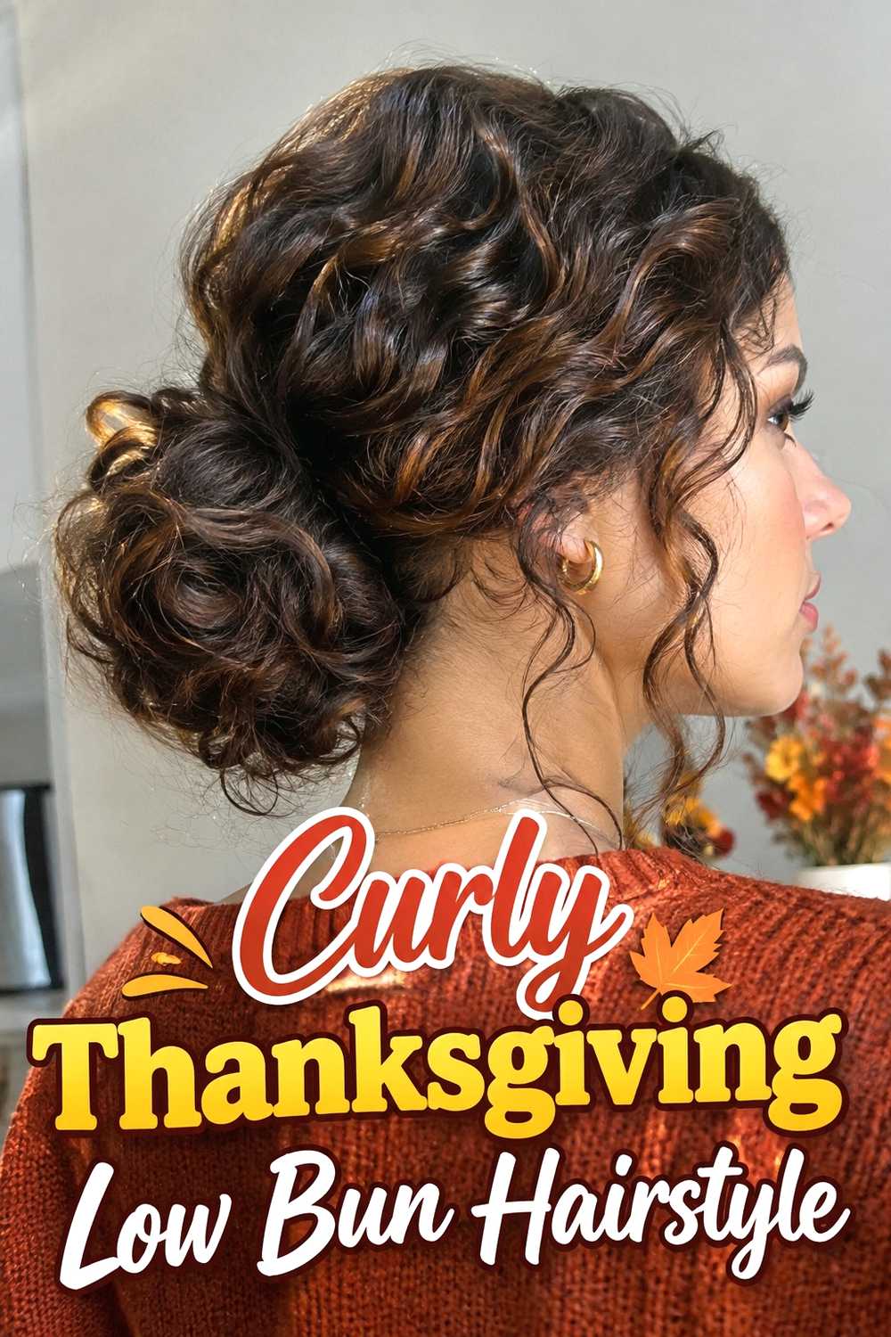7. Curly Thanksgiving Low Bun Hairstyle