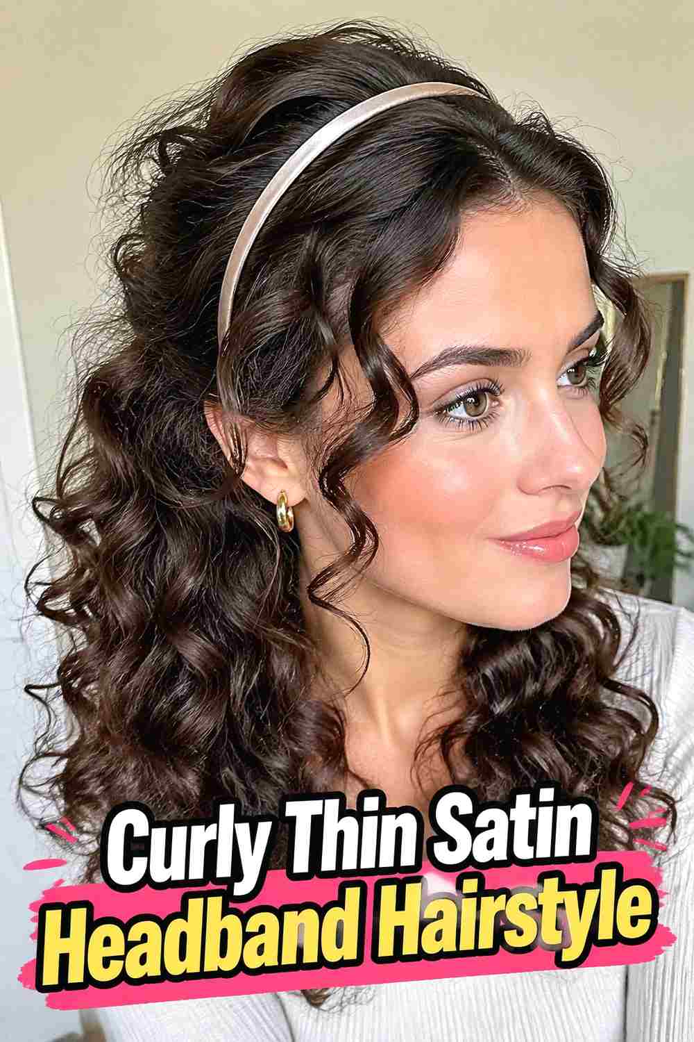 6. Curly Thin Satin Headband Hairstyle